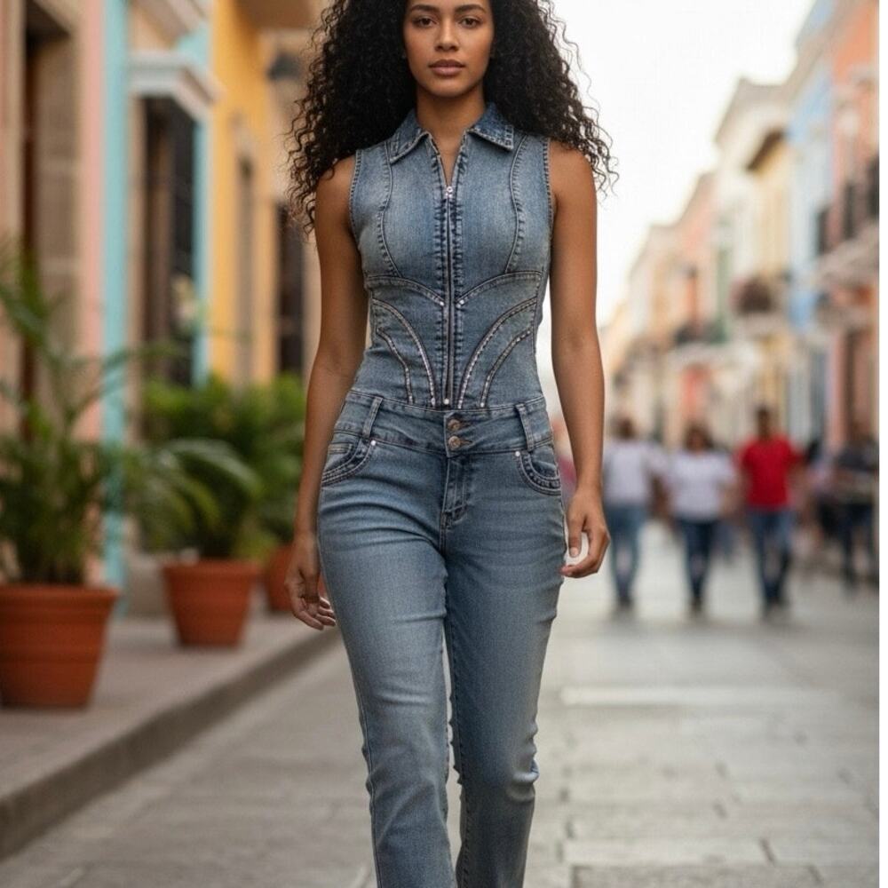 Y2K Silver Diva Bodycon Acid Wash Jumpsuit Low rise Crop length size 13